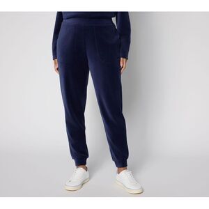 Denim & Co. Women's Petite Pants 1XP Active Velour Ankle Joggers Blue A709533
